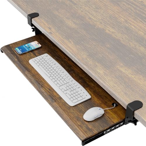 AX WABER Keyboard Tray Under Desk Pull Out with Extra Sturdy C Clamp Mount System, 32.8 (38 inch Including Clamps) x 12 Inch Slide-Out Platform Computer Drawer for Typing Vintage AX01WG202