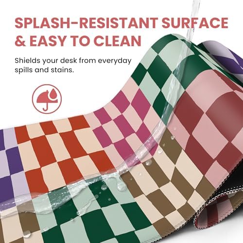 Aesthetic Desk Mat, Cute Checkered Pattern Desk Pad Protector for Work & Decor, 31.5" x 11.8", Pretty Non-Slip Extended Mouse Pad for Office or Home