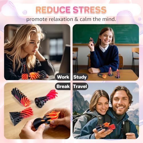 3D Printed Fidget Toys (4 Pack), Impossible Cone & Pyramid Spiral Toy, Optical Illusion Passthrough Desk Toys for Adults & Kids, Stress Relief Sensory Fidgets for Anxiety, Cool Office Gifts, 4PCS XL