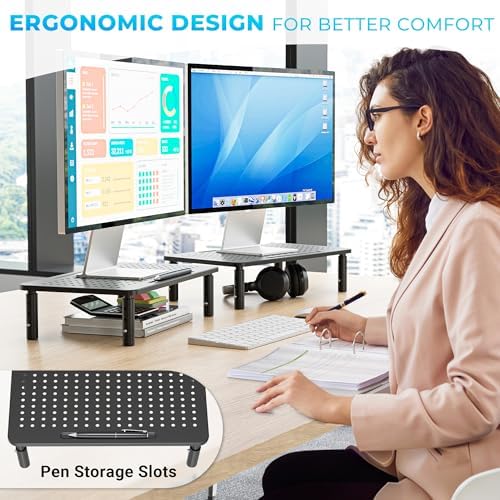 BONTEC 1 Pack Adjustable Monitor Stand Riser with Drawer, Supports 44lbs