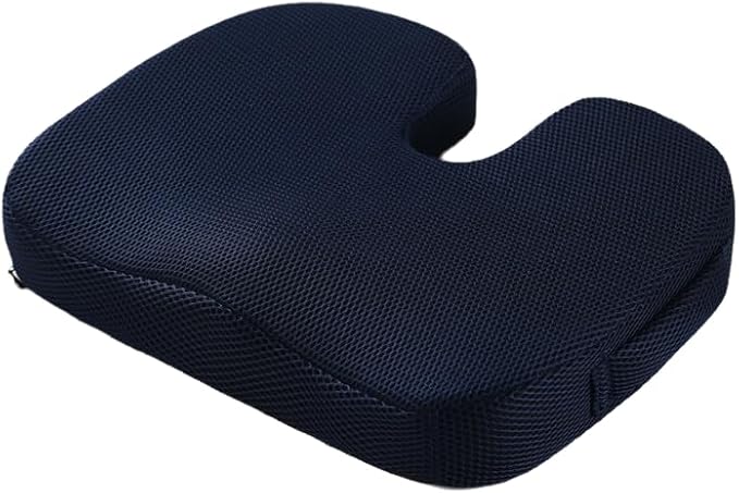 Memory Foam Seat Cushion - Ergonomic U-Shape Coccyx Support, Office Chair Pad, Slow Rebound Hip Cushion for Office, Car, Gaming Chair, Wheelchair, 7 Colors & 2 Fabrics (Navy Blue [Mesh Fabric])