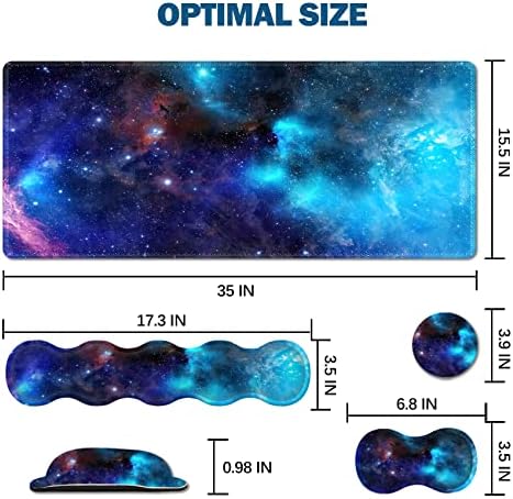 Extended Gaming Mouse Pad, Keyboard Wrist Rest Pad, Wrist Support Mousepad Set, Artso Large Rubber Base Stitched Edges, Multifunctional Desk Pad (35 x15.5 in) for Work, Office, Home, Universe Galaxy
