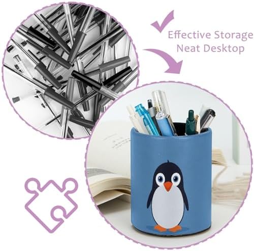 Penguin Pen Holder Pencil Organizer Cute Pencil Cup Desk Decor Makeup Brush Holder PU Multifunctional Office Supplies for Home Classroom School
