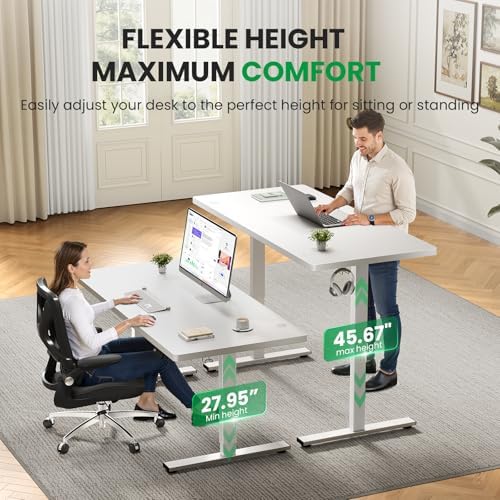 White 63x30 in Electric Standing Desk, 1 Inch Thick Tabletop