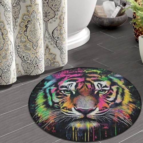 Highly Premium Quality Floor Mat, Office Chair Decor Mat, Room Sofa Yoga Soft Round Carpet Colorful Tiger, 36inch