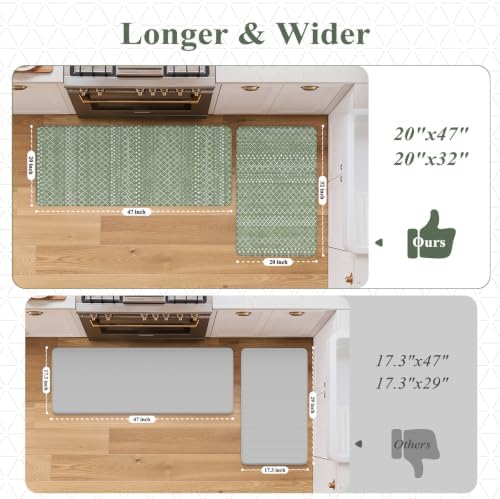 KIMODE Kitchen Anti Fatigue Mats, Green Farmhouse Kitchen Rugs Sets of 2