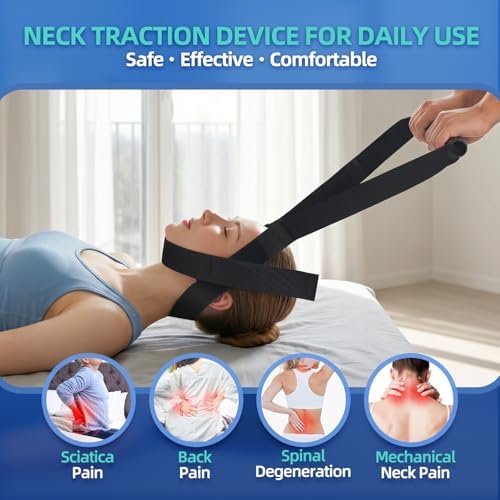 Y Neck Strap Traction Device for Pain Relief, Cervical Neck Stretcher with Comfort Handle and Chin Strap, Spine Chiropractic Decompression Tool