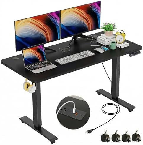 farexon 48 x 24 inch Standing Desk Electric Adjustable Height with Power Outlets, Stand up Desk with Ergonomic Workstation, Preset Heights Home Office Gaming Computer Workstations Table(Black)