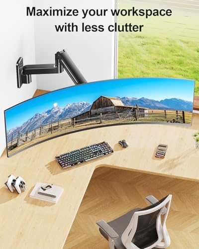Monitor Wall Mount fits 22"-49" Ultrawide Flat & Curved Screens, Heavy Duty Single Monitor Wall Arm Holds 2.2 to 44 lbs, Full Motion Adjustable Wall Bracket, VESA Mount 75x75mm/100x100mm