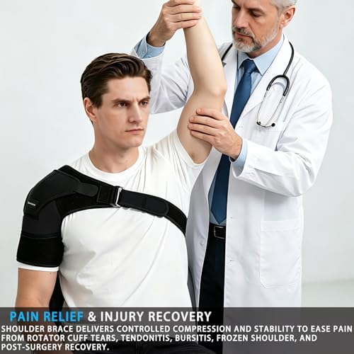 Shoulder Brace - Comfortable Shoulder Support and Compression Sleeve for Torn Rotator Cuff, AC Joint Pain Relief - Arm Immobilizer Wrap, Dislocated Shoulder for Men & Women (Pink S-M)
