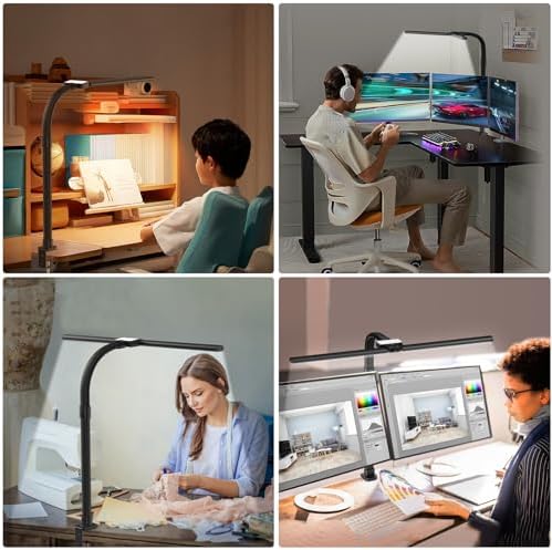 AKRRYR Led Desk Lamp for Home Office,24W Bright Eye-Caring Desk Light with Clamp,5 brightness and 5 temperatures Dimmable Workbench Task Light, Adjustable Gooseneck Table Lamp for Monitor Study(black)