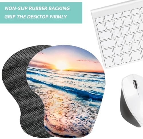 Mouse Pad with Wrist Support, Ergonomic Mouse Pads with Memory Foam Wrist Rest, Easy Typing Pain Relief, Comfortable Home Office Computer Wrist Support Pads for Working Studying Gaming, Beach