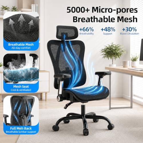 Ergonomic Office Chair, Full Mesh Desk Chair with 5D Armrests
