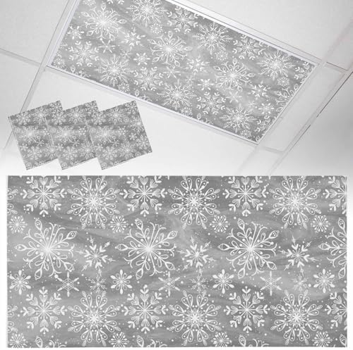 Grey Snowflake Magnetic Fluorescent Light Covers for Ceiling Lights 2 x 4 Feet,Christmas Winter Festival Xmas Modern Office Classroom Kitchen Drop Ceiling Light Covers Lighting Shade Panel 3 Packs