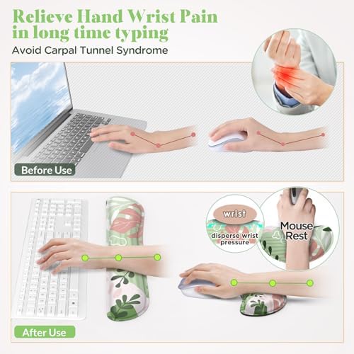 Gimars Enlarge Silky and Superfine Fabric Gel Memory Foam Keyboard Wrist Rest Set, Ergonomic Keyboard Mouse Wrist Support for Typing Pain Relief, Comfort for Office, Gaming, Computer-Morandi Pink