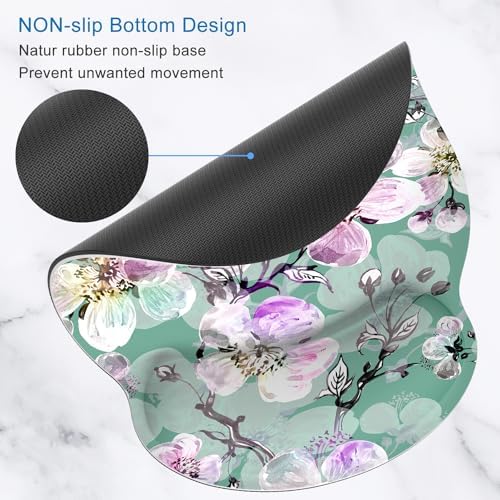 ITNRSIIET Ergonomic Mouse Pad with Wrist Support Wrist Rest Smooth Surface Non-Slip Rubber Base Comfortable Office Supplies Pain Relief, 9.8 x 9.1 inches, Beautiful Flower Art