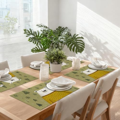 White Bear Yellow Sweater Placemats, in Tree Background Place Mats for Dining/Kitchen Table Waterproof Washable Linen Heat Insulation Dinner Table Mats 12X18 in 8 Pcs