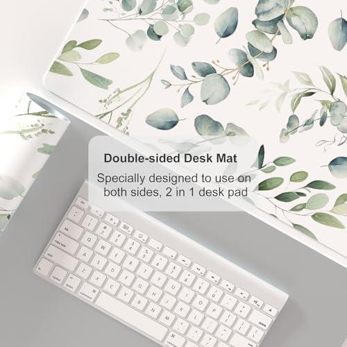 Leather Large Mouse Pad, Office Desk Mat, 23.6"x13.8", Eucalyptus Leaves
