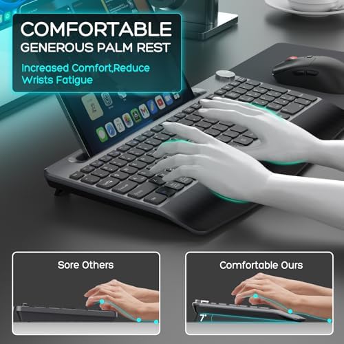 GAMCATZ Ergonomic Wireless Keyboard and Mouse with Wrist Rest，Phone Holder - 2.4GHz Full-Sized Low-Profile Quiet Wireless Mouse and Keyboard Combo for Computer, Laptop, PC, Mac-Black