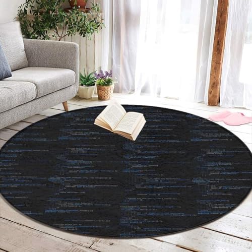 Machine Washable Modern Round Area Rug, Room Sofa Yoga Soft Round Carpet, Home Decor Non Slip Kitchen Office Circle Rug Programmer Computer Code