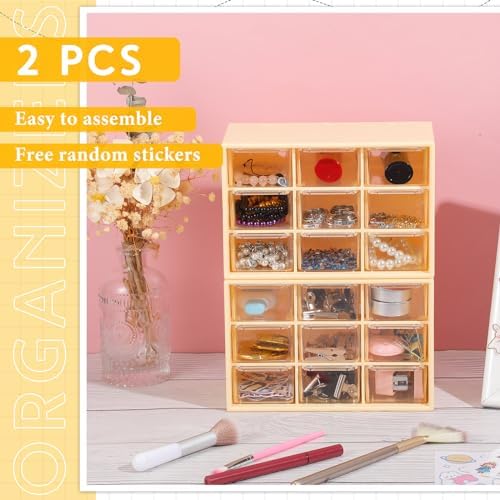 Wenqik 2 Pcs Mini Storage Drawers with 9 Clear Drawers, Yellow