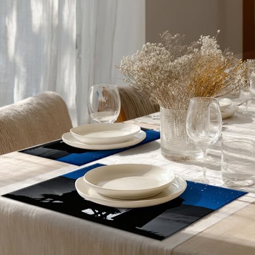 Shrahala White Christmas Christian Baby Set of 6 12 X 18 Inch Linen Placemats, Light Purple Bethlehem Star Burlap Table Mat Washable Double Layered Heat Insulation for Indoor/Outdoor