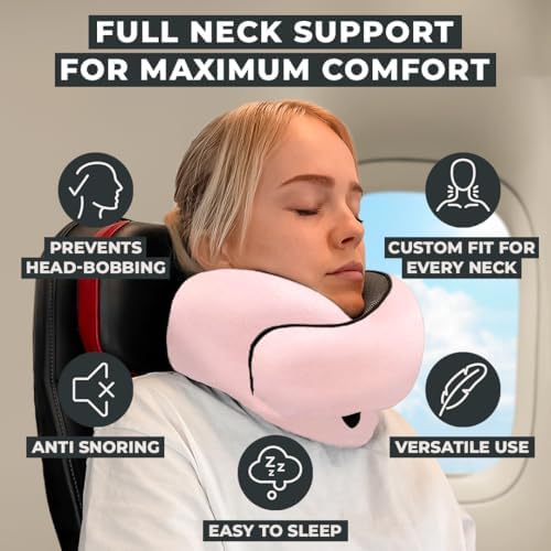 FlyHugz® Neck Travel Pillow Memory Foam Neck Pillow, Pink