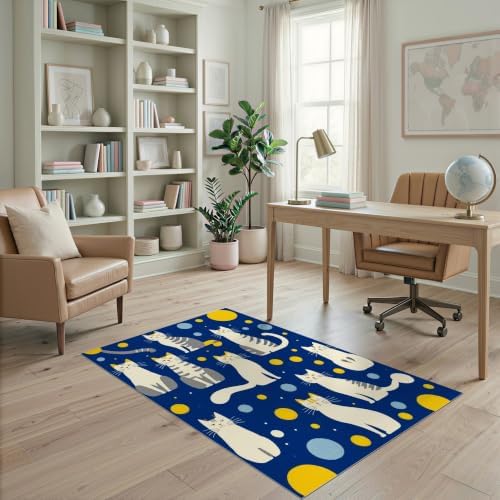 4'x6' Blue Yellow Cat Symphony with Golden Ultra-Soft Area Rug