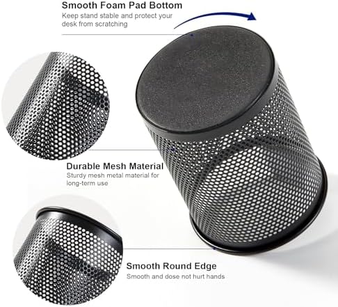 Comix Pen Holder Desk Organizer, Wire Mesh Pencil Cup with Foam Pad and Non-Slip Bottom Office Supplies Desk Accessories for Home Office School, 1 Pack
