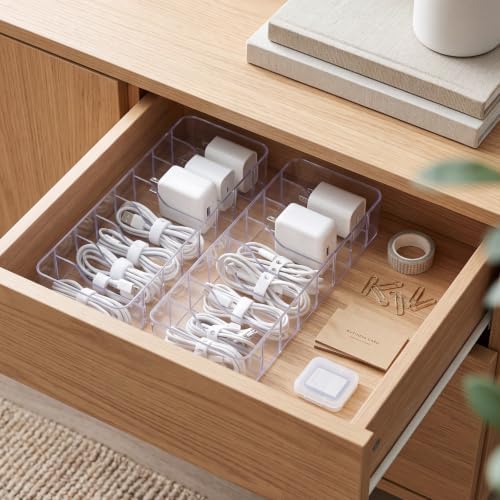 Tatuo Cord Organizer Box with Lid, Clear, 2 Pack