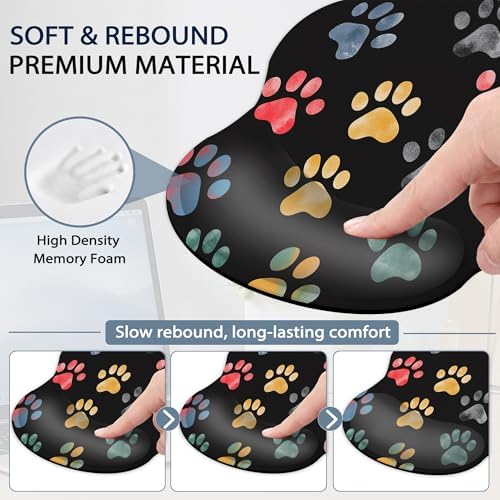 Wrist Rest Mouse Pad and Keyboard Support Set,Cute Cat Dog Paw 3 in 1 Ergonomic Memory Foam Mousepad with Non Slip Base, Gaming Mouse Pad for Office and Home