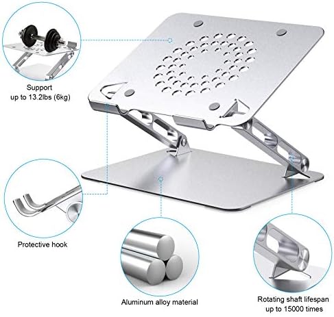 STOON Laptop Stand, Adjustable Computer Riser Stand for Desk, Aluminum Ventilated Cooling Notebook Stand Mount with Heat-Vent, Compatible with MacBook Air Pro, Lenovo, Dell, HP, More 10-16” Laptops