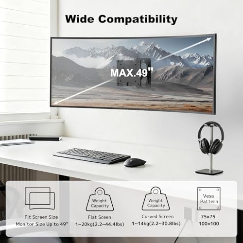 Monitor Wall Mount for 17–49 Inch inch Flat/Curved Ultrawide Screens