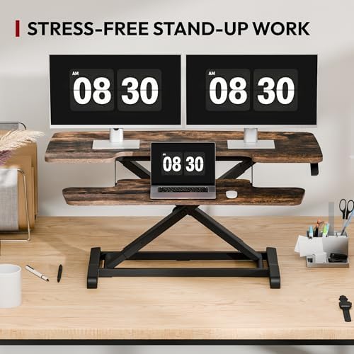 SANODESK 40" Standing Desk Converter, Effortless Lift Sit-Stand Desk Riser for Dual Monitors, Large Ergonomic Computer Workstation Tabletop, Rustic Brown
