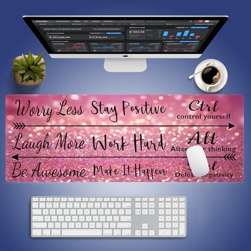 Stay Positive Work Hard with Arrows Large Mouse Pad, Pink Glitter Desk Mat