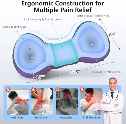 Cervical Neck Roll Pillow, Say Goodbye to Neck Pain, Travel Neck Support Pillow for Side Sleepers, Ergonomic Memory Foam Camping Pillow, Cervical Traction Device with Storage Bag