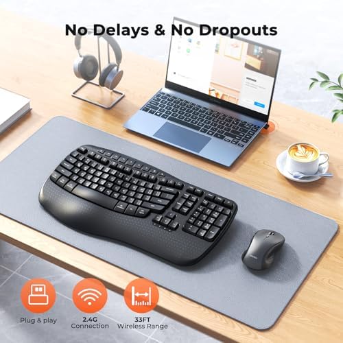 MEETION Wave Ergonomic Keyboard and Mouse Combo with Wrist Rest, Black