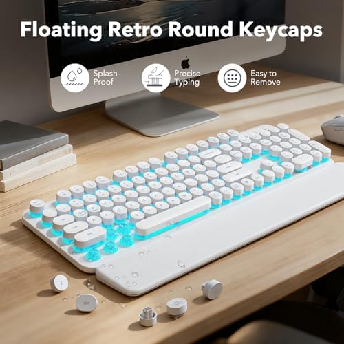 Wireless Keyboard and Mouse Combo, Magnetic Wrist Rest, Glowing White