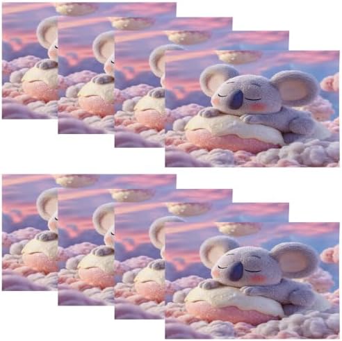 Koala Marshmallow Dreamy Placemats, Cute On Sweet Cloud Place Mats for Dining/Kitchen Table Waterproof Washable Linen Heat Insulation Dinner Table Mats 12X18 in 8 Pcs