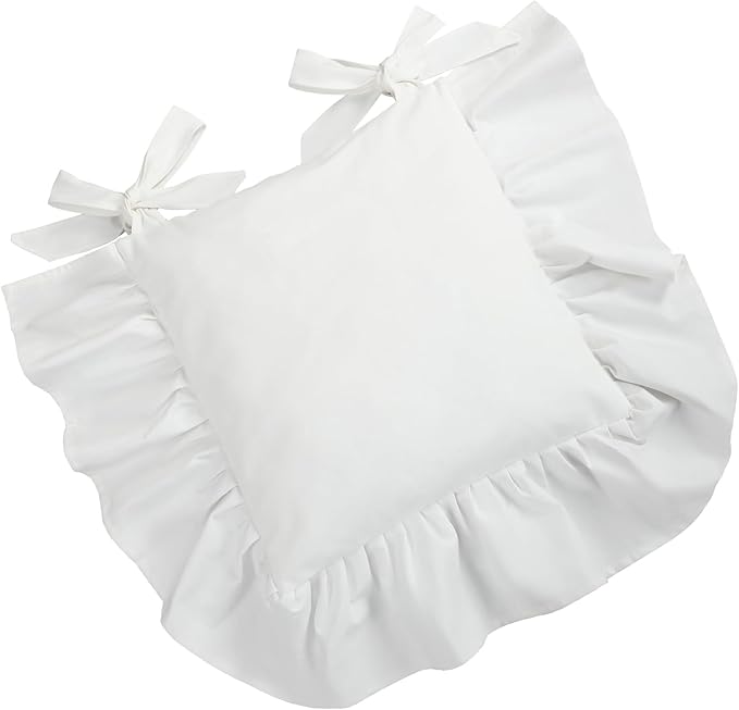 4 Pcs Ruffle Chair Cushions Cover 17.5''x17.5'' French Chair Pad Slipcover with Ties Ruffled Skirt Seat Cover Farmhouse Decor Covers Only, for Home Dining Kitchen Chairs Cushion