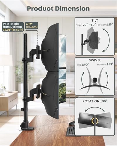 Dual Ultrawide Monitor Mount for 24-57'' Screens, Max Load 59.4 lbs per Arm