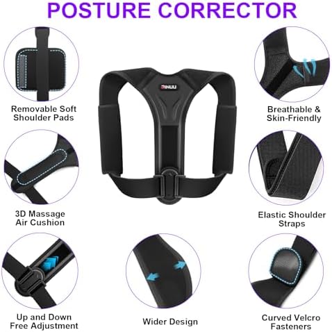 Posture Corrector for Women and Men, Upgraded Comfortable Upper Back Brace with Shoulder Pads & 3D Pad, Adjustable Back Straightener Support for Back, Shoulder and Neck (Black-M)