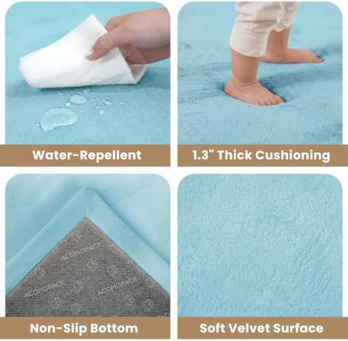 ACOMOPACK Baby Play Mat for Floor 1.3" Thick Memory Foam Play Mats 71"×79" Tummy Time Crawling with Non-slip Bottom for Living Room,Nursery,Soft Velvet Playpen for Kids,Infants（Light Blue）