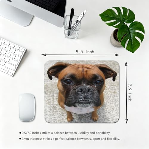 9.5x7.9 Inch Office/Gaming Mouse Pad, Adorable Boxer Dog with a Sad Expression Lovely Puppy Pet Funny Face Close-up Cute Anti-Slip Mat for Desk