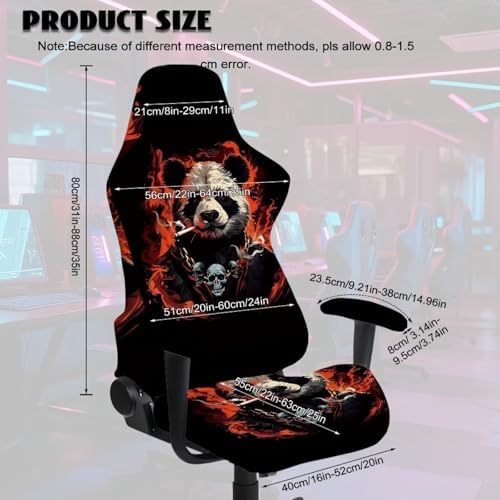 Panda Print Gaming Chair Cover with Armrest Cover, Scratch Proof Cat Proof Removable Slipcover Skull Universal Stretchable Swivel Desk Chair Protector Washable,4-Piece