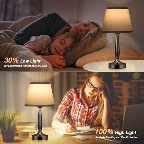 Kakanuo Touch Table Lamp for Bedroom Set, Small Bedside Lamps Set of 2 with USB C Charging Port, 3 Way Dimmable Touch Control Nightstand Lamps, LED Bulb Included