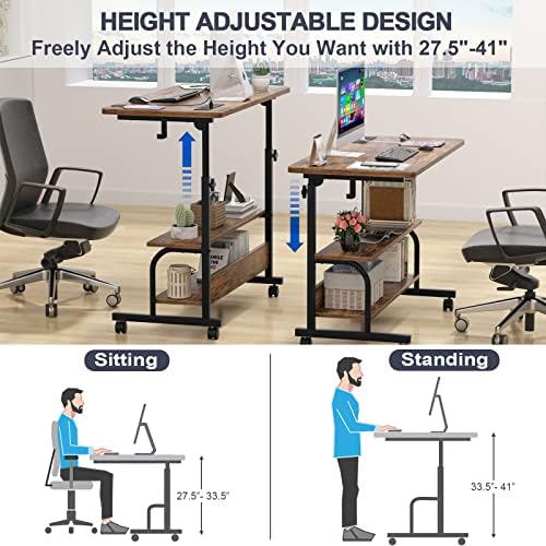 Armocity 32" Rolling Standing Desk with Charging Station for Couch Bed