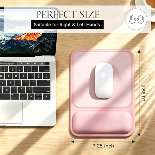 JIKIOU Ergonomic Mouse Pad with Gel Wrist Rest, 10 x 7.25 in, Pink