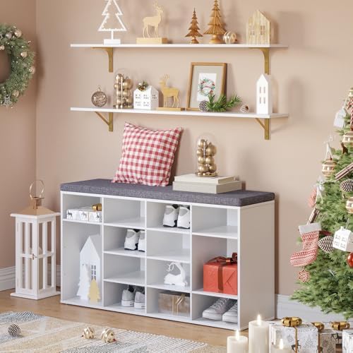 DINZI LVJ Long Wall Shelves, 47.3Inch Wooden Wall Mounted Shelves, Set of 4