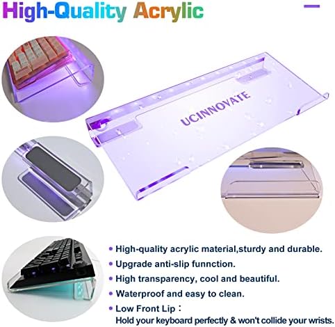 UCINNOVATE RGB Acrylic Computer Keyboard Stand, LED Backlit Keyboard Stand Tray, 75% 80% Gaming Keyboard USB Interface Titled Keyboard Stand for Easy Ergonomic Typing and Working Office Desk, Home